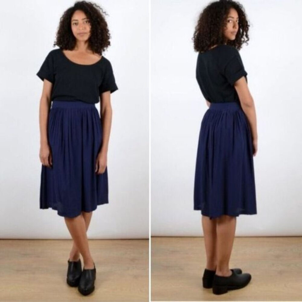 MINIMUM Denmark Maddalena Plisse Flowy Midi Skirt Navy Blue Sz S Flawed - Picture 11 of 11